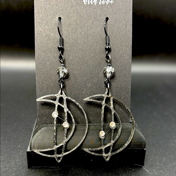 Silver Crescent Moon Earrings - Picture 1 of 5